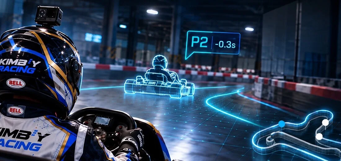 Kimb'y Racing concept showing onboard camera analysis and a live track position.